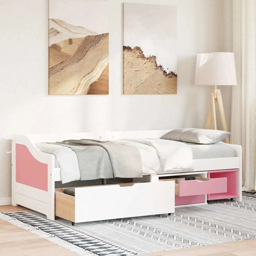 Napozóágy 3 fiókkal matrac nélkül IRUN Fehér&amp;Rózsaszín 90x200cm