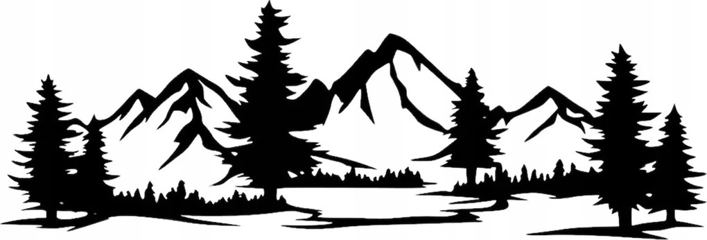 Áttört 3D kép Hegyek erdővel 80x27 Mdf fekete fali dekoráció a nappaliba