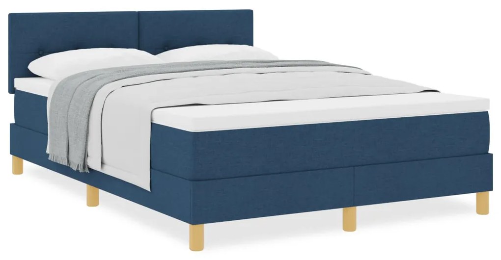 Box Spring Ágy Védőmatraccal Kék 140x190 cm Szövet