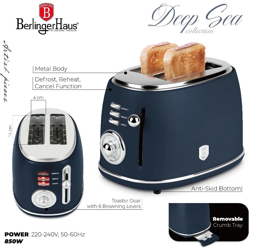 BerlingerHaus kenyérpirító 2 szeletes matt kék