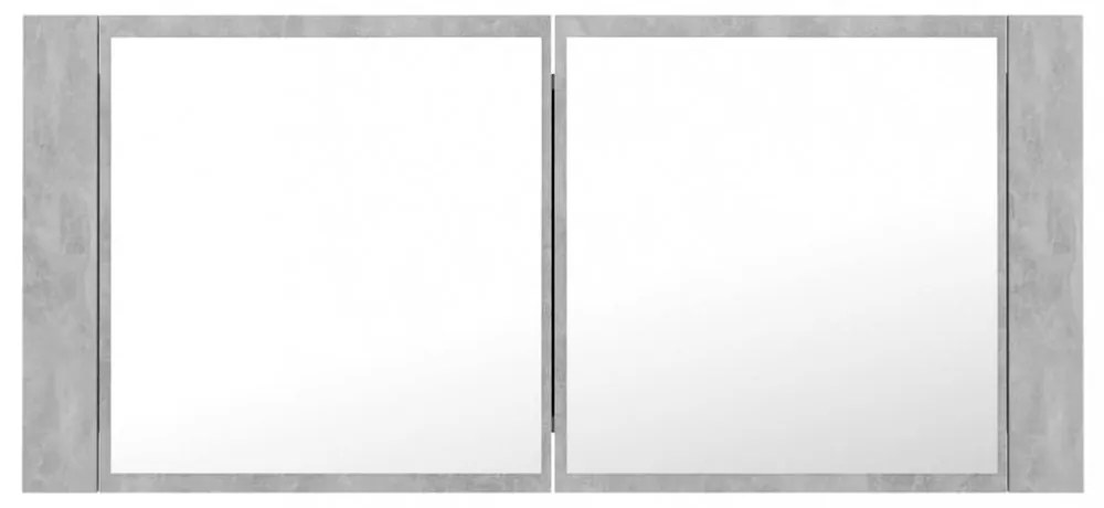betonszürke akril LED-es tükrös fürdőszobaszekrény 100x12x45 cm