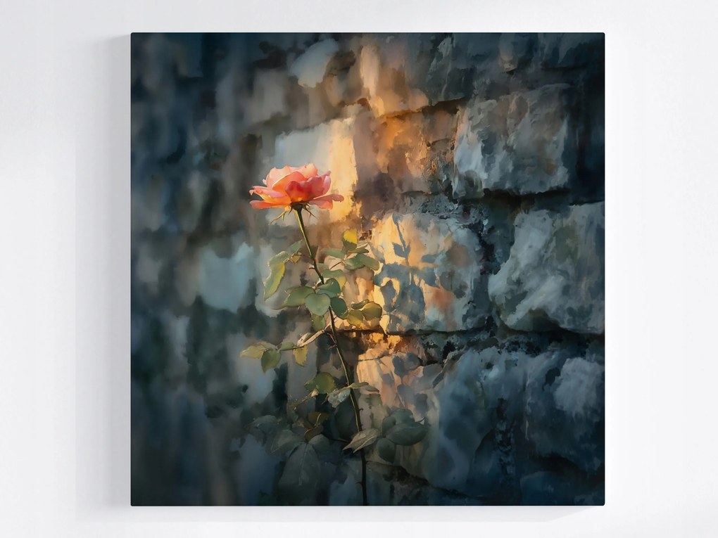 Canvas Vászonkép Lazac Rózsa Kő Fal Nosztalgia 80 x 80