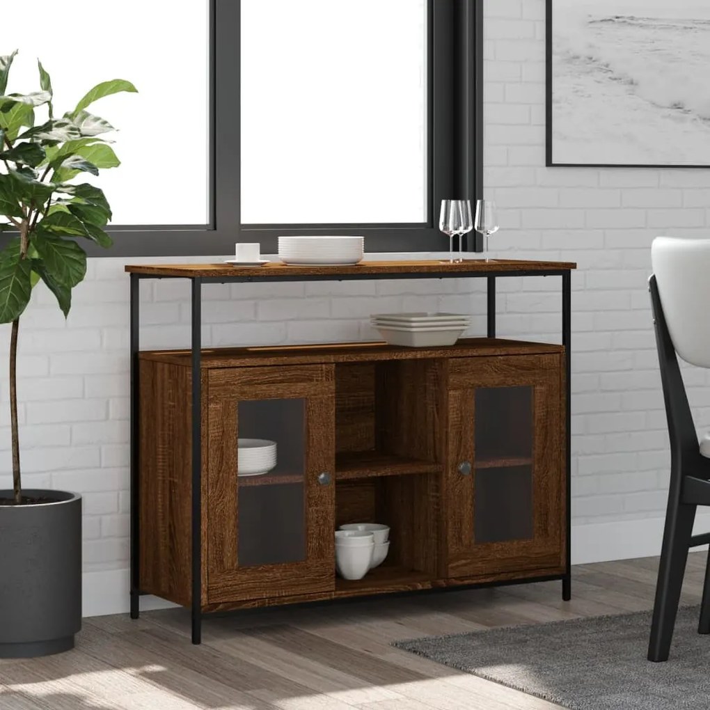 barna tölgy színű szerelt fa tálalószekrény 100 x 35 x 80 cm