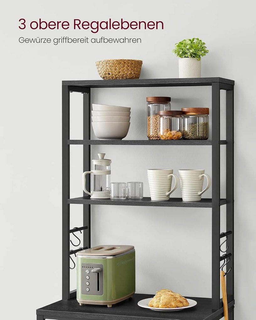 Konyhai állvány, álló polc, mikróállvány, szürke–fekete, 40×60×167 cm