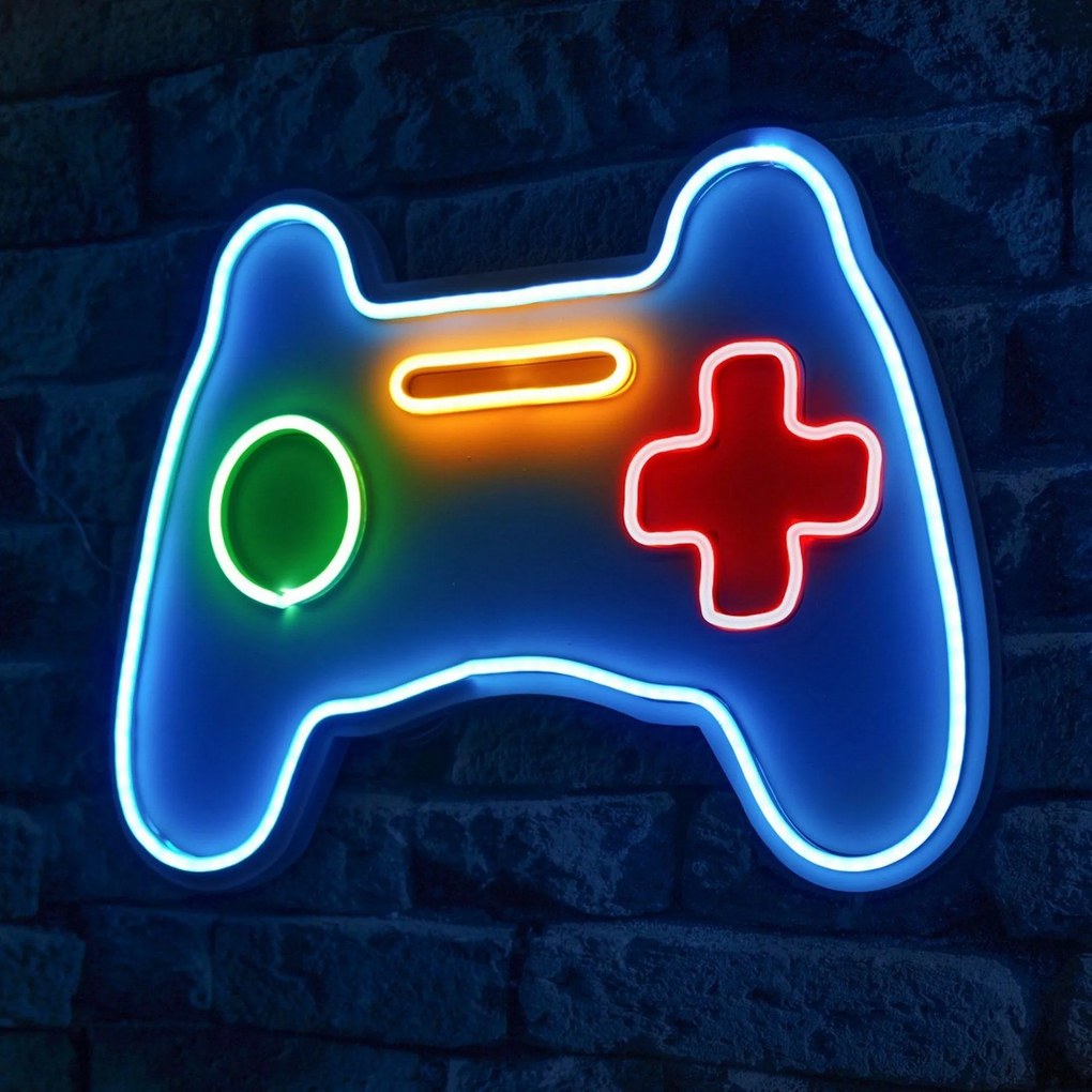 Műanyag LED-es fali dekoráció, Play Station Gaming Controller - Blue