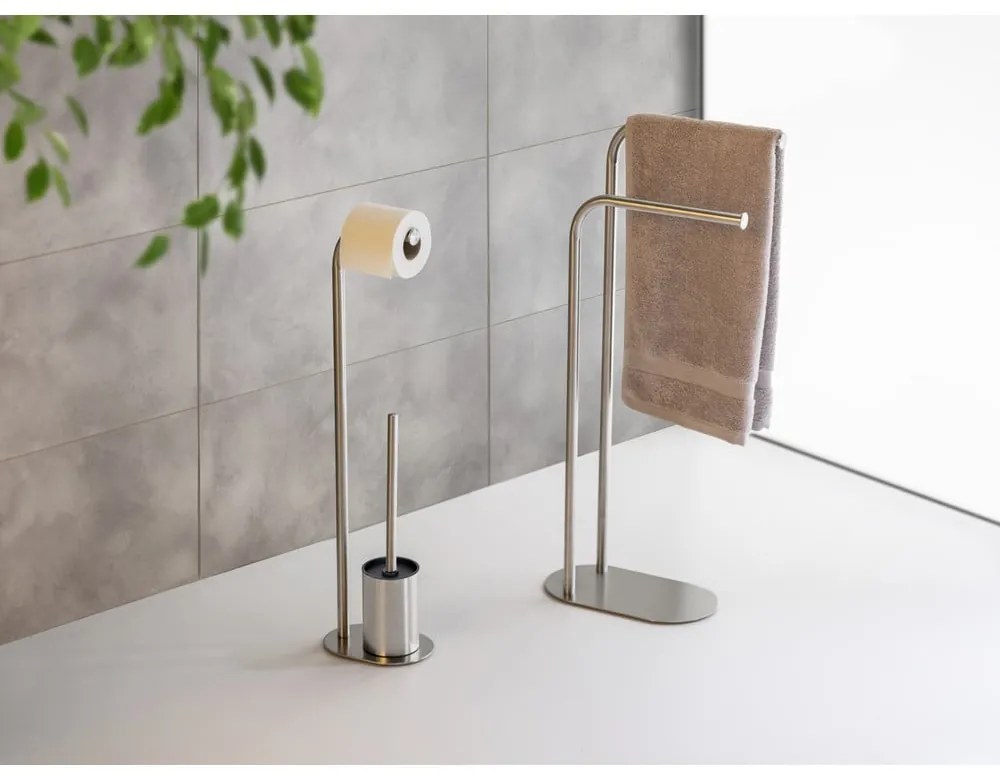 Matt ezüstszínű rozsdamentes acél WC-papír tartó állvány WC-kefével Levante – Wenko