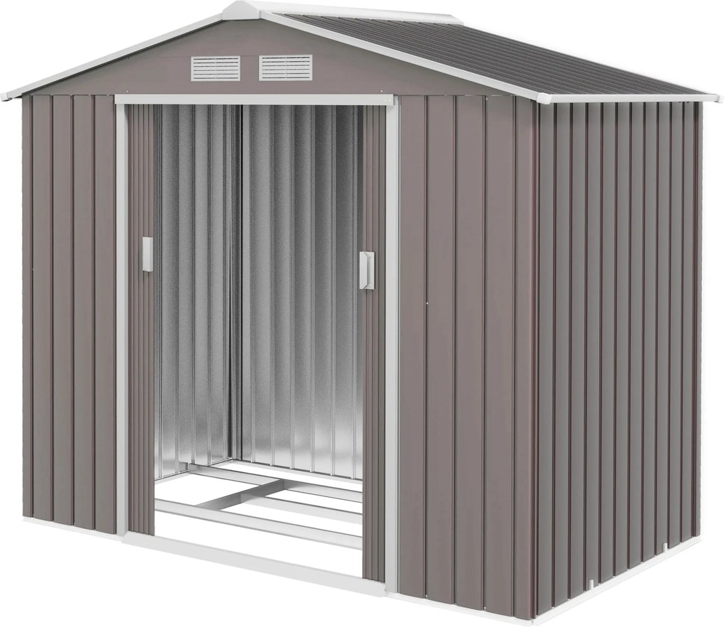 Outsunny Kert Shed 2,42 m², Kert Ház Fűtetővel, Tolóajtóval, Alappal, 213 x 130 x 185 cm, Kültéri Tároló Shed Horganyzott Acélból, Időjárásálló, Kerth