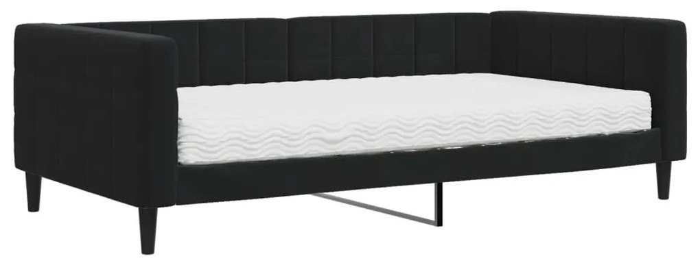 fekete bársony kanapéágy matraccal 100 x 200 cm