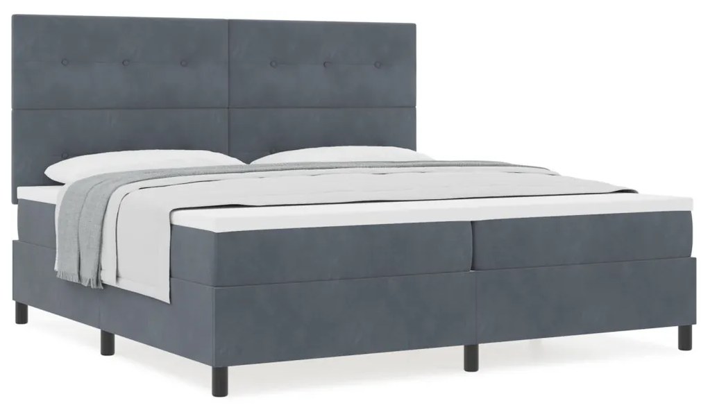 Boxspring Ágy Matrac nélkül Sötétszürke 200x200 cm Bársony