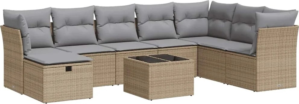 vidaXL 9 részes bézs polyrattan kerti ülőgarnitúra párnákkal