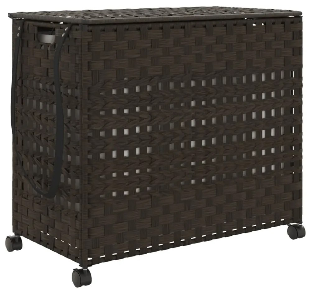 sötétbarna rattan szennyeskosár kerekekkel 66x35x60 cm
