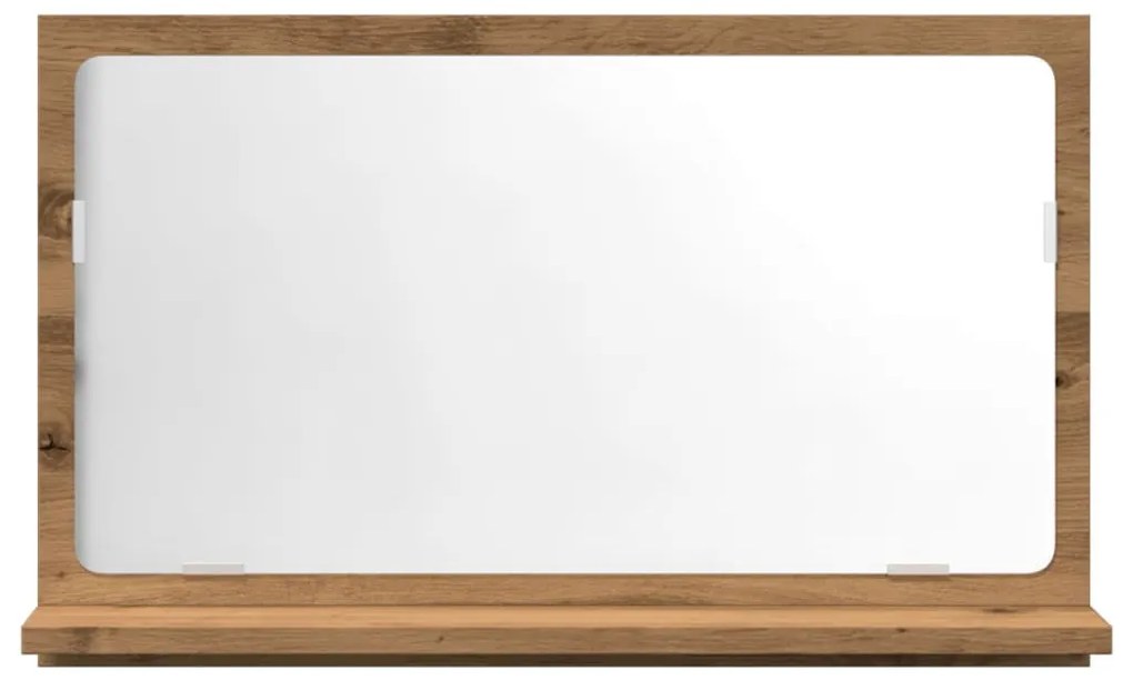 kézműves tölgy szerelt fa tükrös fürdőszobaszekrény 60x11x37 cm