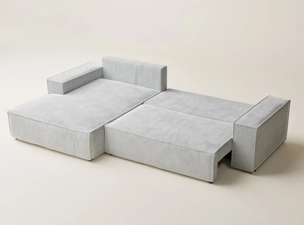 Világosszürke zsenília kinyitható-tárolóhelyes sarokkanapé (bal oldali-heverő résszel) Maze – Maison de Rêve