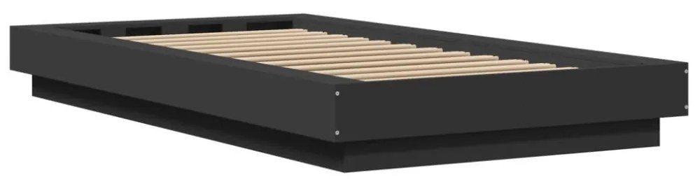 fekete szerelt fa ágykeret LED-világítással 100 x 200 cm