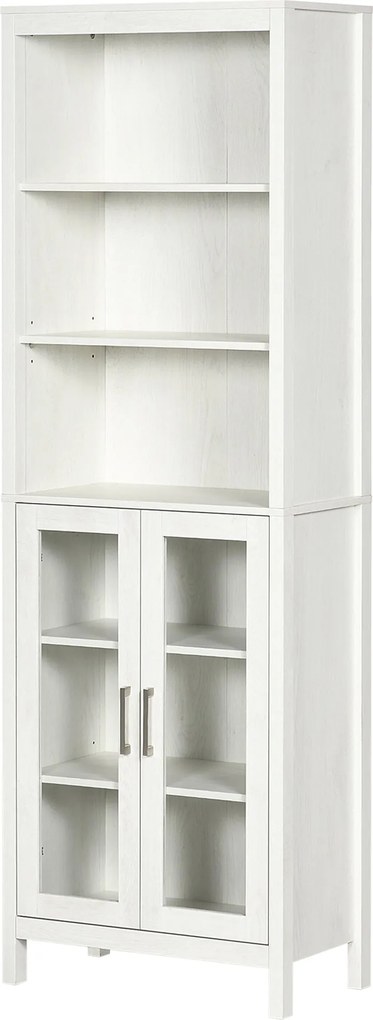 kleankin Magas Fürdőszobai Szekrény Üvegajtókkal és Nyitott Polcokkal 53x30x162 cm Fehér | Aosom