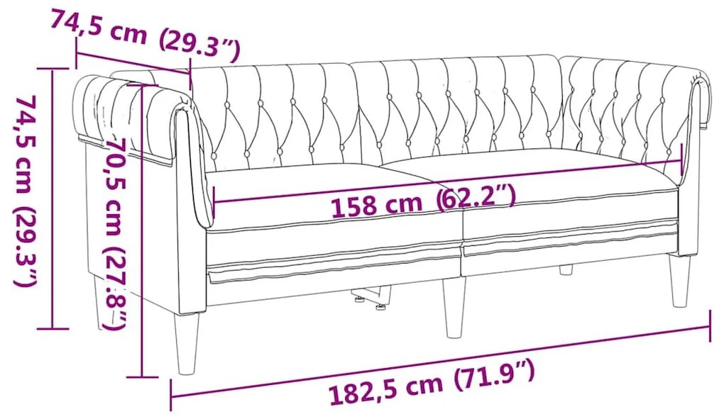 Chesterfield kanapé Világosszürke 182.5 x 74.5 x 74.5 cm szövet
