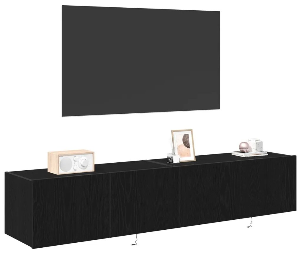 TV Faliszekrény LED Fényekkel 2 db Fekete Tölgy 80x35x31 cm