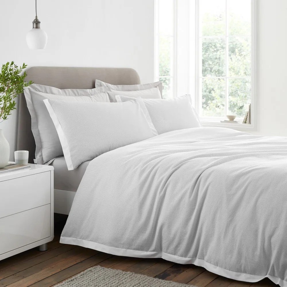 Világosszürke egyszemélyes pamut-perkál ágyneműhuzat 135x200 cm Seersucker Woven Stripe – Bianca