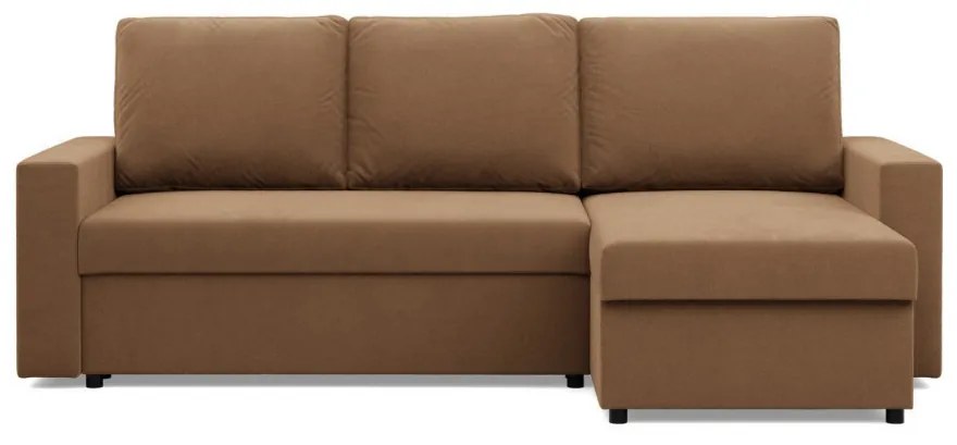 Zeus sarokkanapé, 2 ágyneműtartóval, egyenes kartámasz, szövet anyag, univerzális oldal, hab töltet, barna