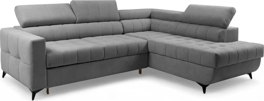 Nardo L sarokkanapé ágyfunkcióval jobb oldali - szürke plüss Pretty 17