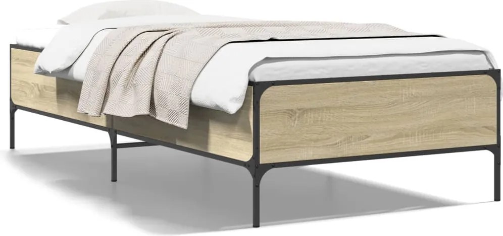vidaXL sonoma tölgyszínű szerelt fa és fém ágykeret 100 x 200 cm