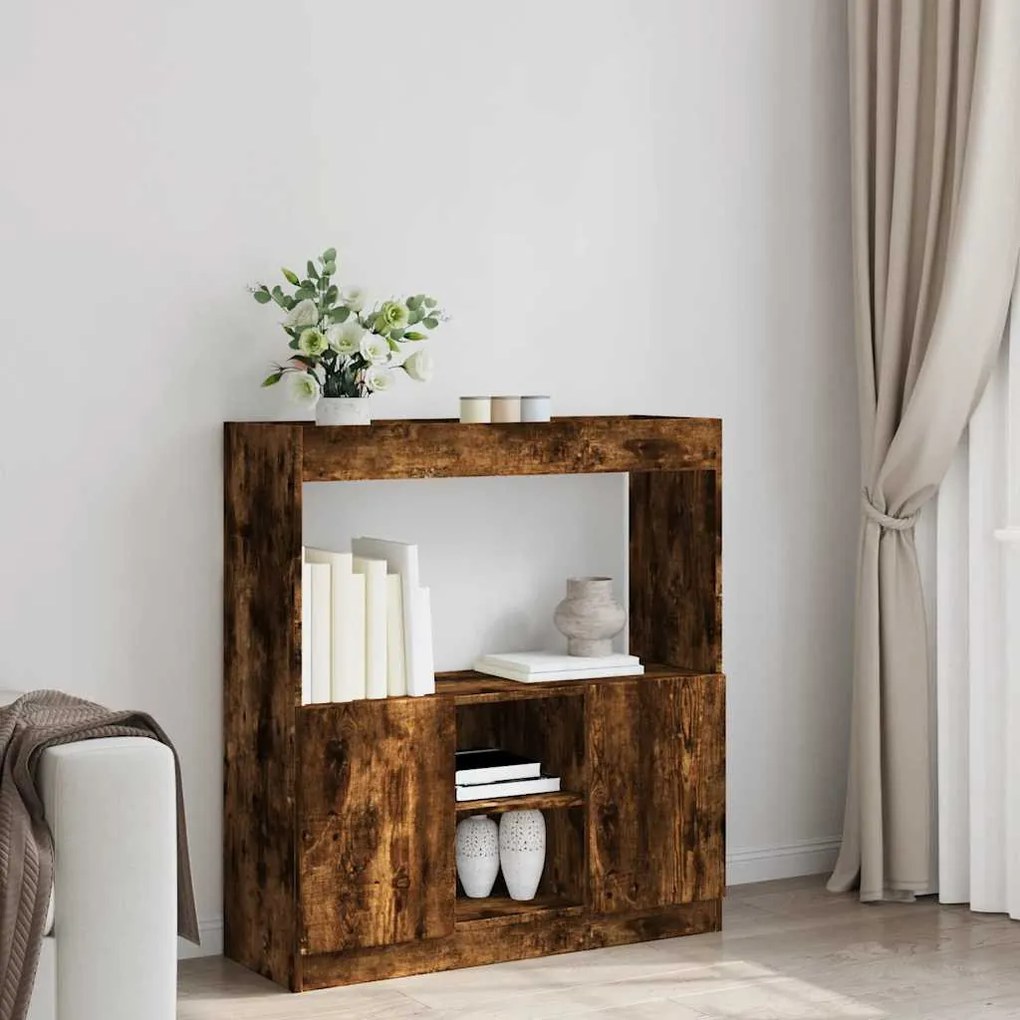 füstös tölgy színű szerelt fa magasszekrény 92 x 33 x 100 cm