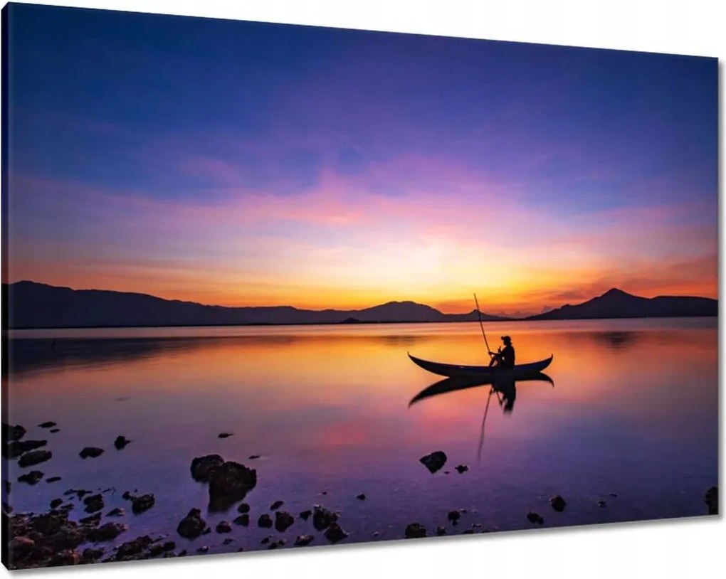 Vászonkép 100x70 Esti horgászat naplementekor