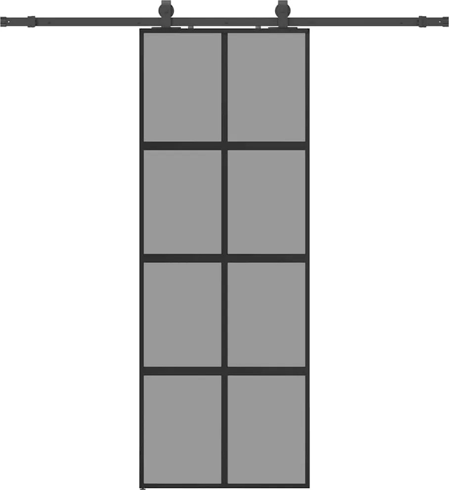 vidaXL fekete edzett üveg tolóajtó fémszerelék szettel 76x205 cm