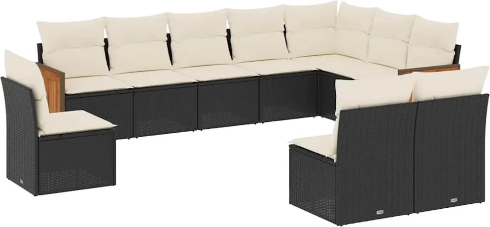 vidaXL 10 részes fekete polyrattan kerti ülőgarnitúra párnákkal