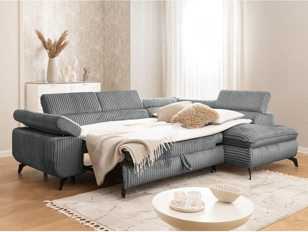 Szürke kordbársony sarokkanapé (jobb oldali-L alakú) Marbeya – Ropez