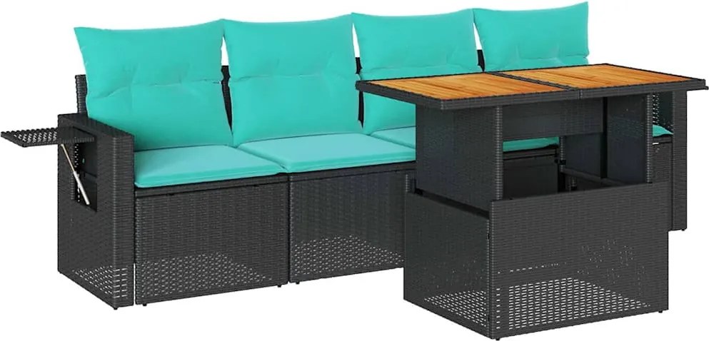 vidaXL 5 részes fekete polyrattan kerti kanapészett párnákkal