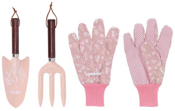 Mezei virág mintás kerti eszköz és kesztyű szett, pink