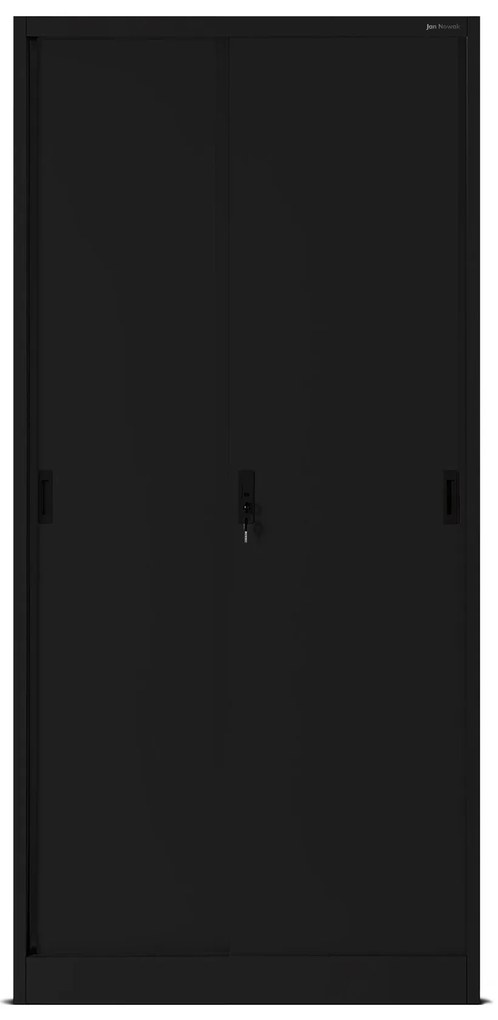 Fém irodai szekrény tolóajtókkal – KUBA, 900 x 1850 x 400 mm, fekete