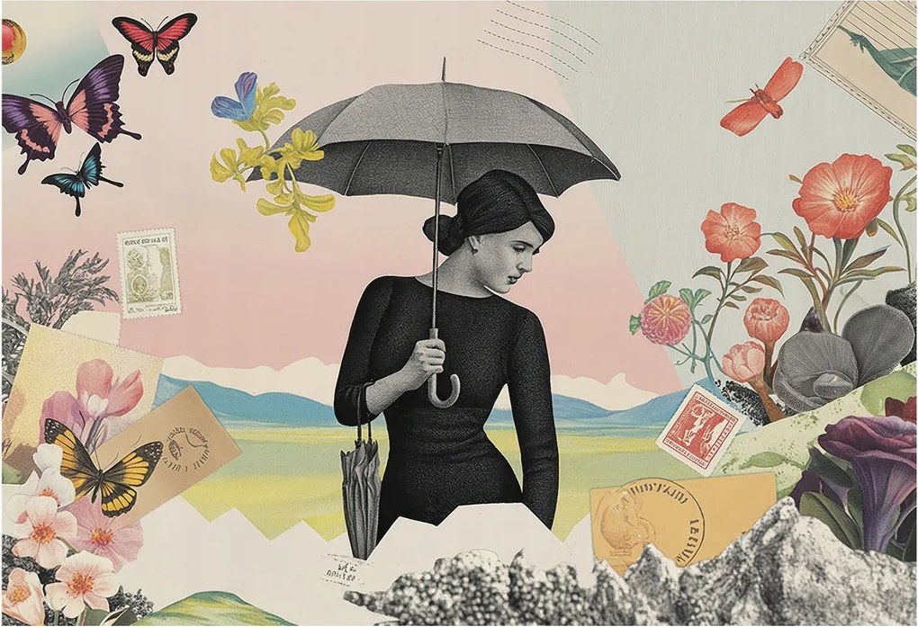 Flizelin tapéta Fali furnér 3D hatás Romantikus kollázs 152x104 Ragasztó