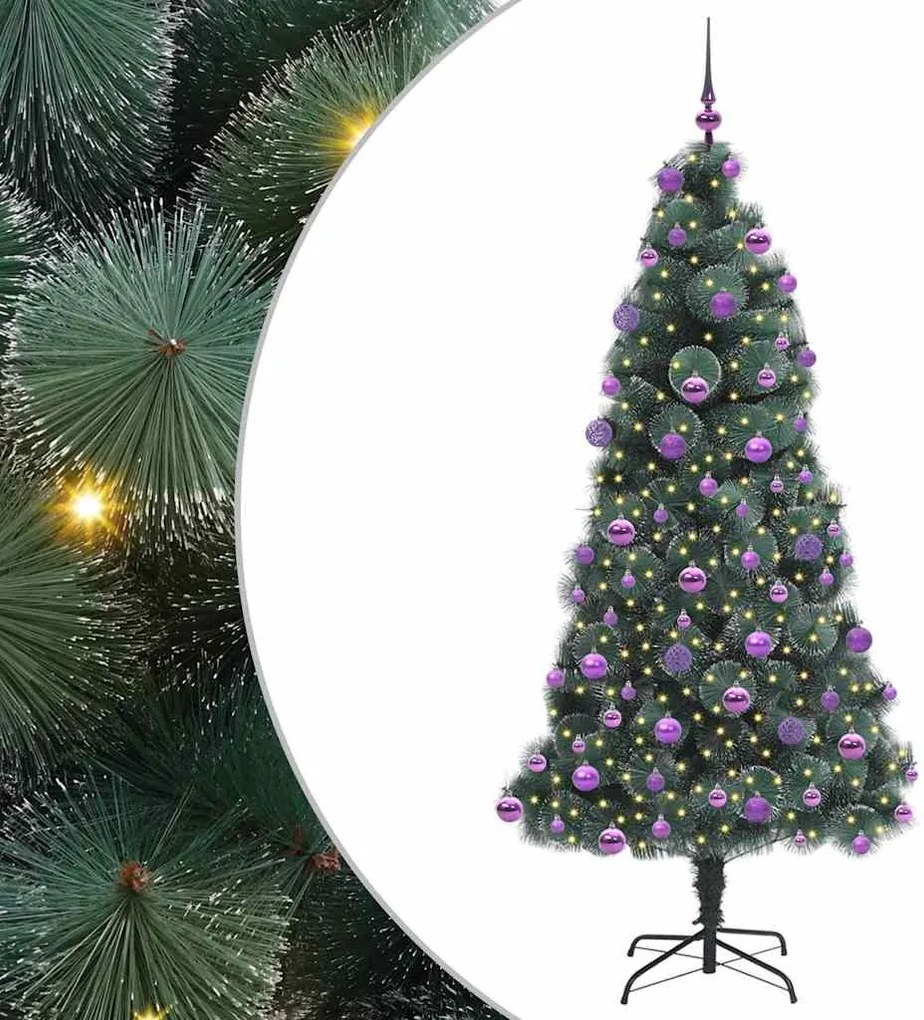 vidaXL Műfenyő előre világítós karácsonyi fa golyó szettel Zöld 210 cm
