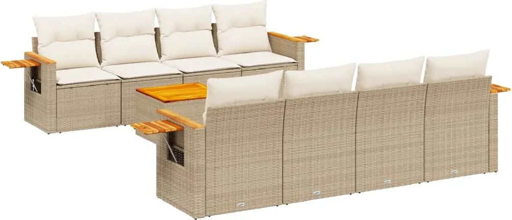 vidaXL 9 részes bézs polyrattan kerti ülőgarnitúra párnákkal