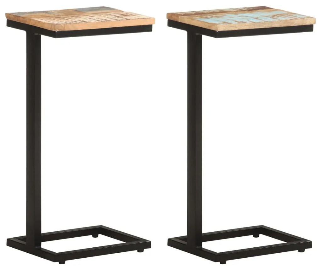 2 db tömör újrahasznosított fa kisasztal 31,5 x 24,5 x 64,5 cm