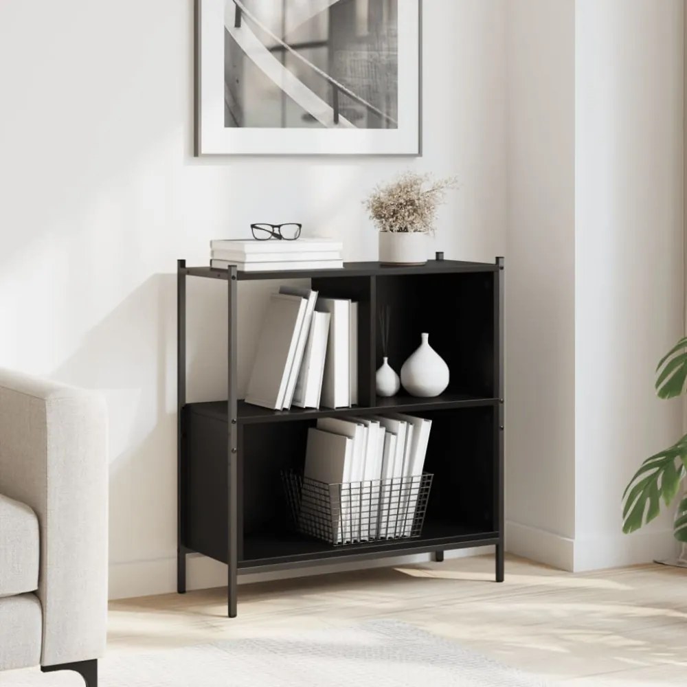 fekete szerelt fa könyvszekrény 72 x 28 x 77,5 cm
