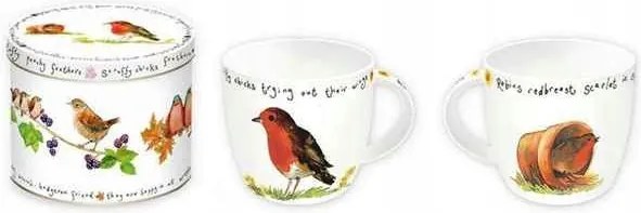 Porcelán Bögre Fémdoboz Madarak Vörösbegy