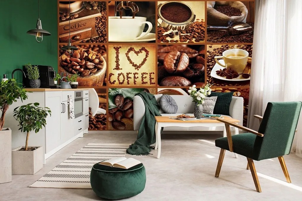 Vinyl fotótapéta 254x184 Kollázs kávéscsésze és bab +ragasztó