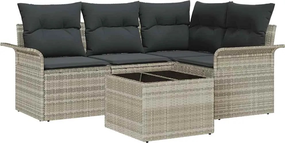 vidaXL Kerti Kanapé Szett tárolóval 5 pcs Világosszürke polirattan