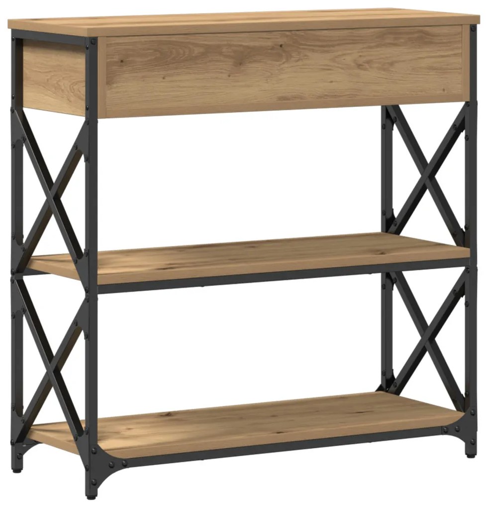 Konsole Asztal Kézműves Tölgy 75x28x75 cm Mérnöki Fa és Acél