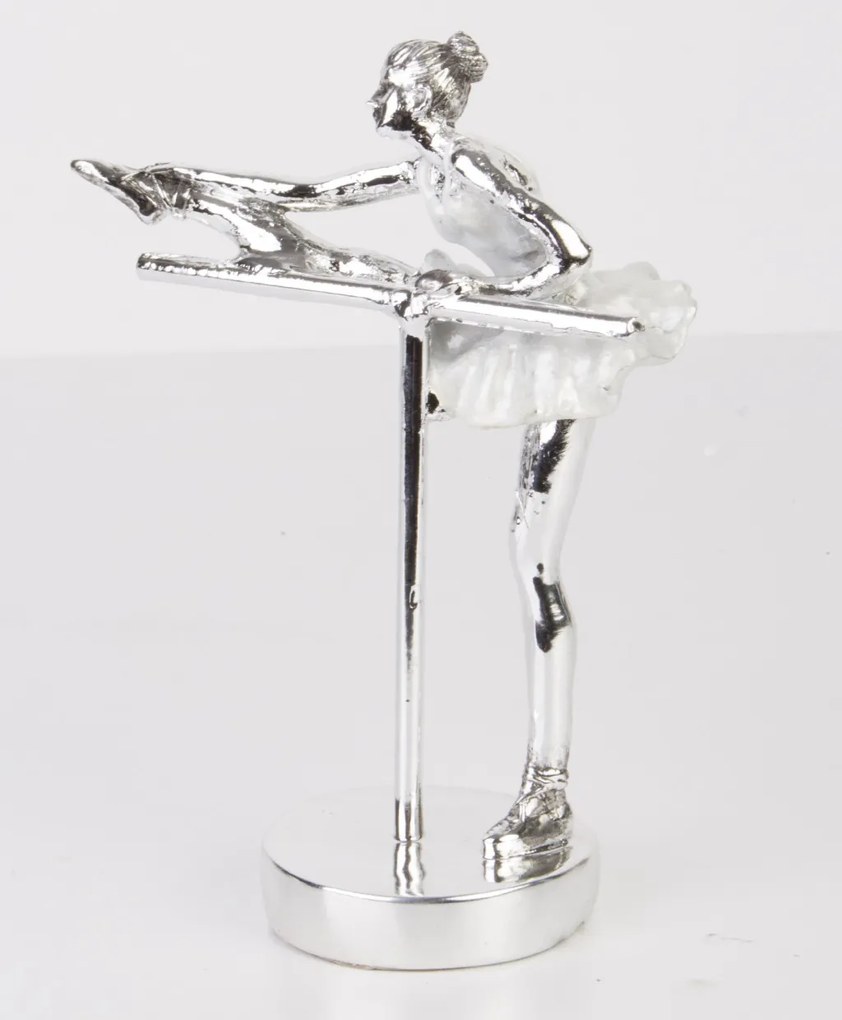 Bond design magasfényű ezüst fém balerína nyújt asztali dekorációs szsobor 18,5x13,5x7cm