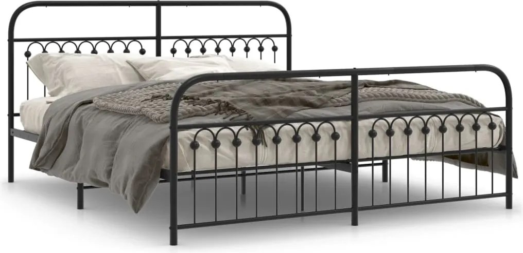 vidaXL fekete fém ágykeret fej- és lábtámlával 183 x 213 cm
