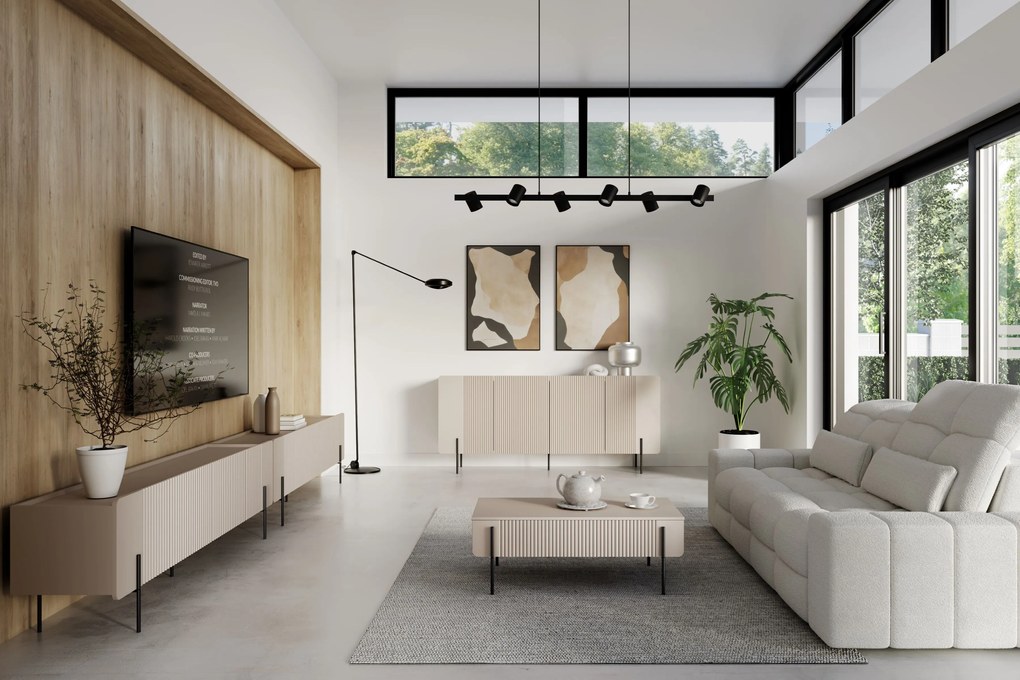 Malmi négyajtós komód 200 cm - kasmír / fekete lábak