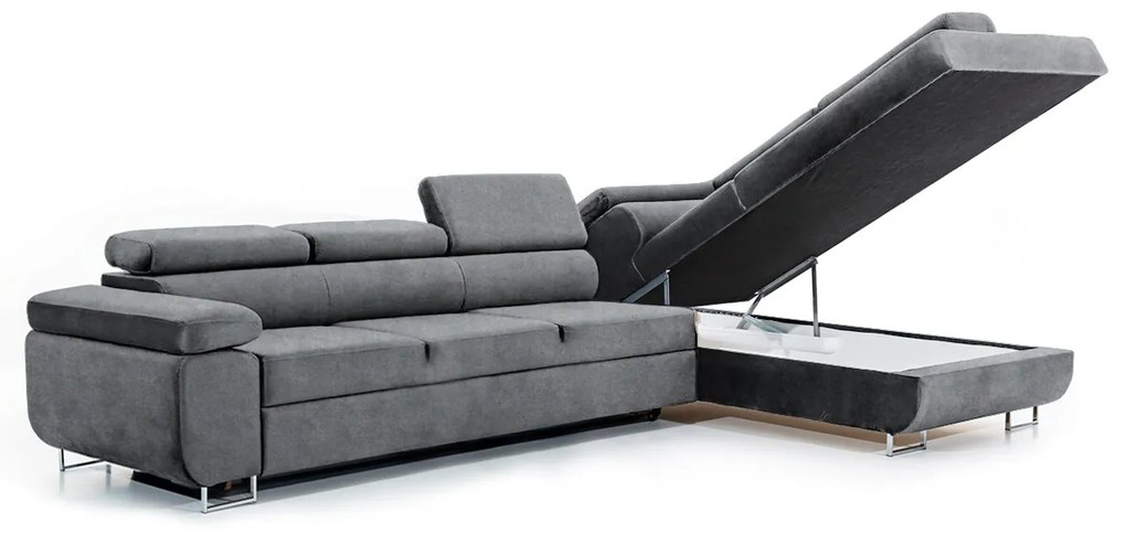 Annabelle Maxi modern sarokkanapé, jobb oldali - grafitszürke könnyen tisztítható velúr Zetta 304 / króm lábak