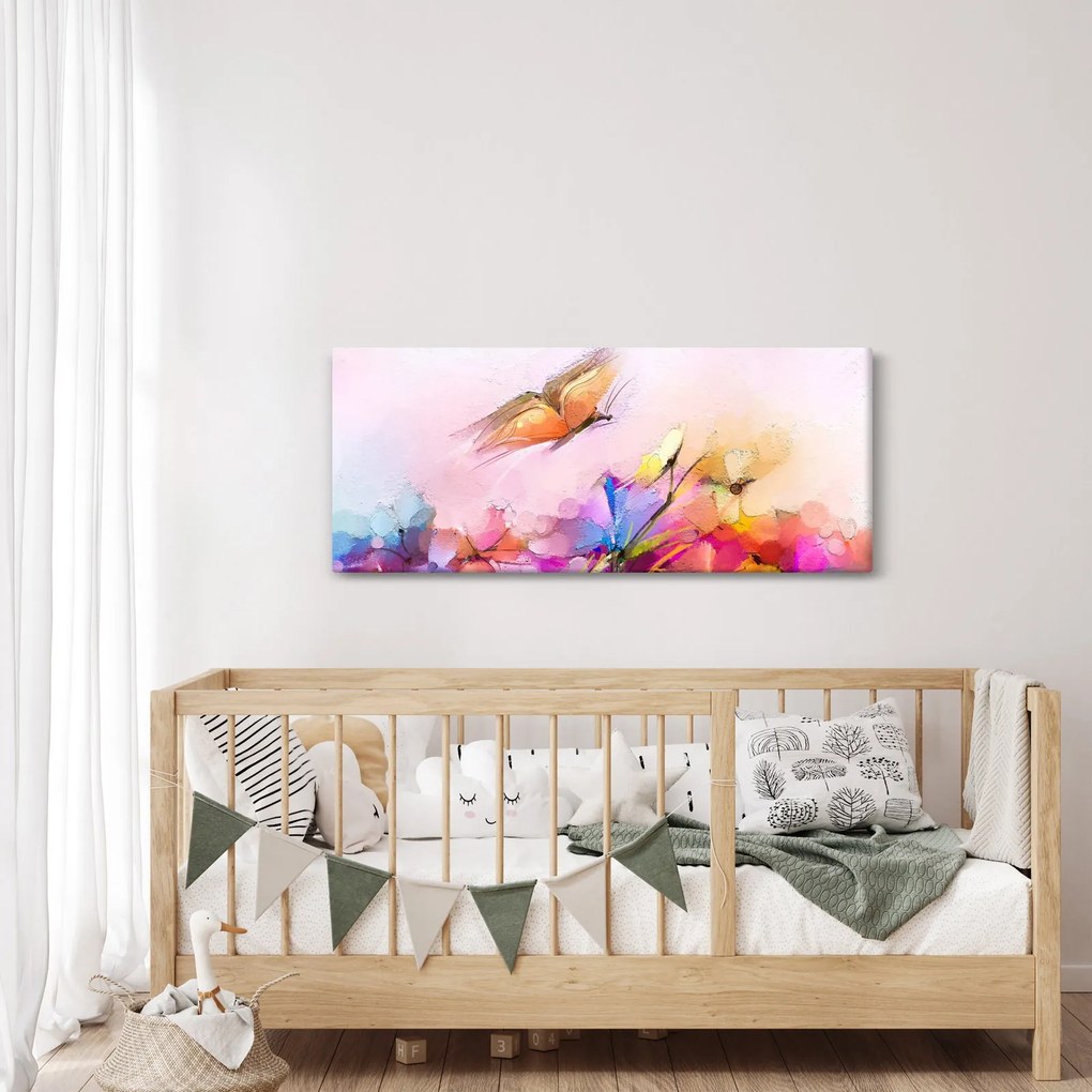 Kép - pillangó a virág felett, absztrakció (120x50 cm)