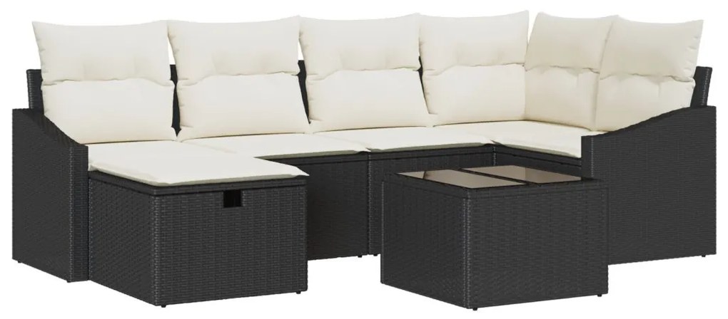 7 darab Kert Kanapé Szett Párnákkal Fekete Poli Rattan