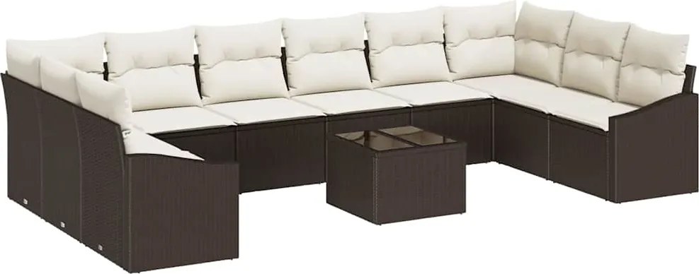 vidaXL Kerti Kanapé Szett tárolóval Barna és Krém polirattan