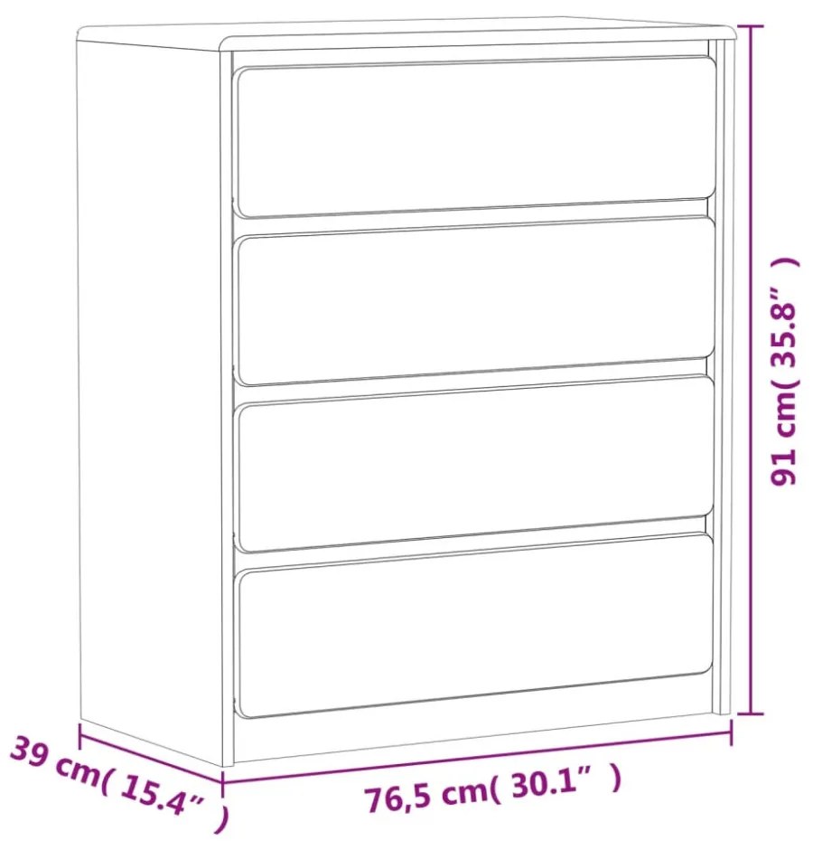 SAUDA tölgy tömör fenyőfa fiókos szekrény 76,5 x 39 x 91 cm